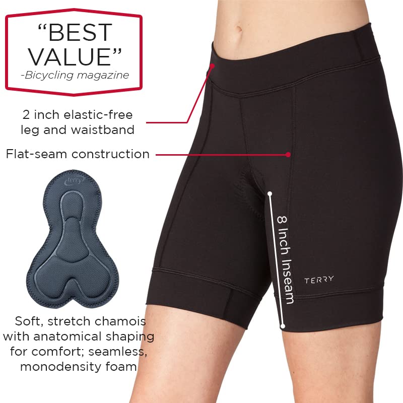 Terry Bike Shorts Women Padded, Actif Cycling Shorts for Women Padded 8" Inseam Moisture Wicking Spin Shorts Women - Black, X Large - Image 4